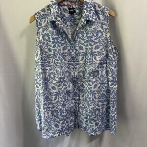 Talbots Sleeveless Wrinkle Resistant Collared Button Down Top Blouse 14W Preppy